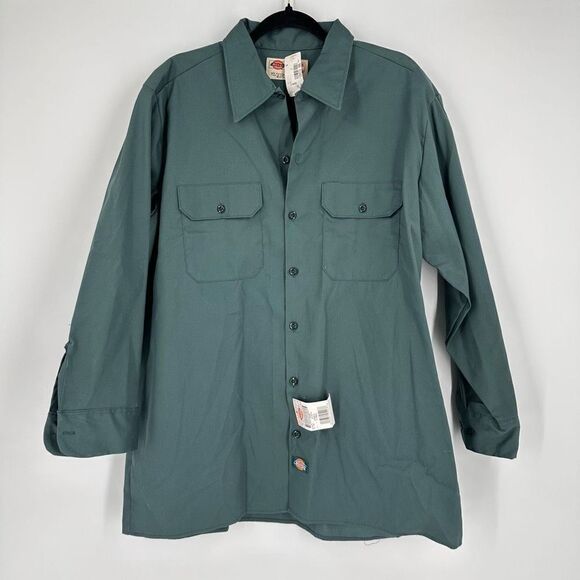 NWT Vintage 90s Dickies Men's Long Sleeve Button-Down Work Shirt Green Size XL - Picture 1 of 9